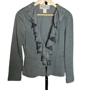 Nick & Mo Gray Lace & Ruffle Blazer Jacket Size Medium